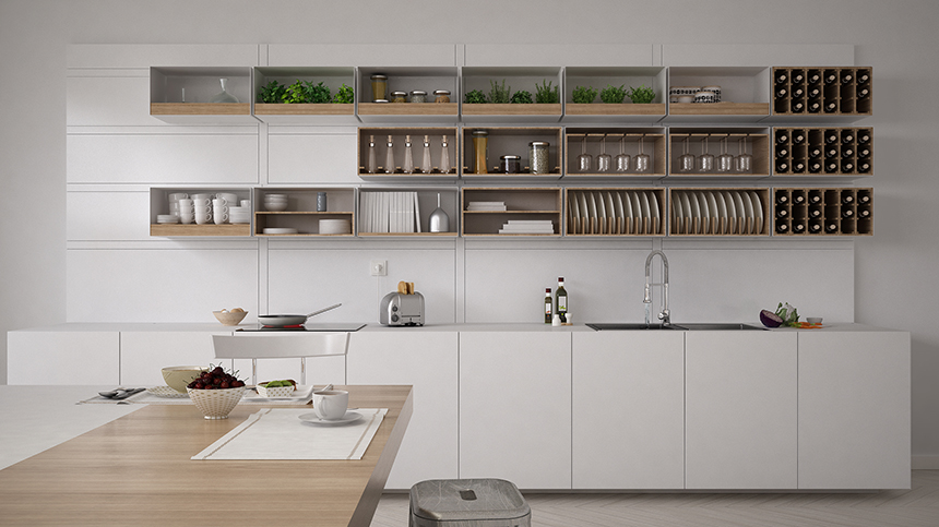 white kitchen with wood