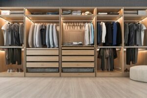 Modern closet with coat racks, drawers and shelves