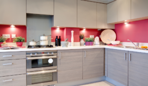 Muebles de cocina con textura de madera en tono claro