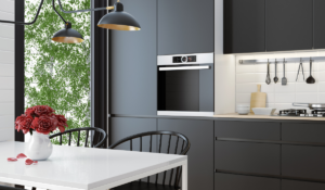 Kitchen furniture with matte gray texture