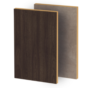 Melamine type: Fibraplac Melamine/Dark brown and beige wood texture.