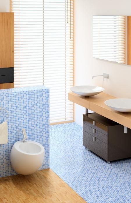 Bathroom with light blue mosaic