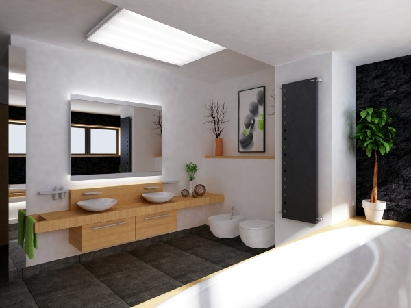 Bathroom with light wood texture
