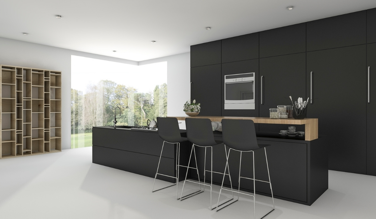 Cocina con mobiliario negro