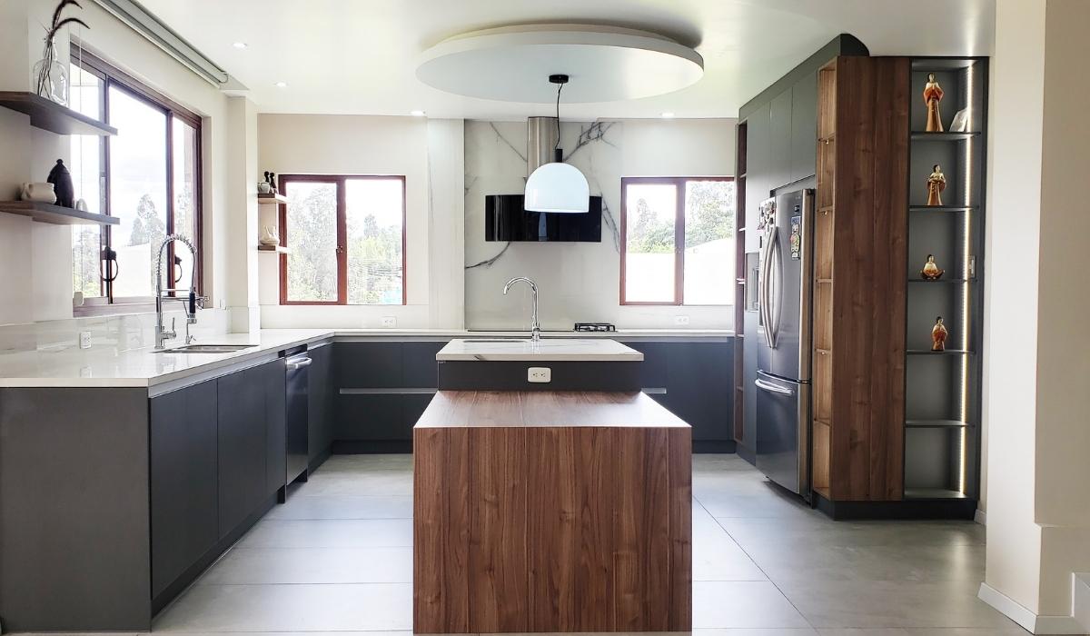 Gray kitchen with island