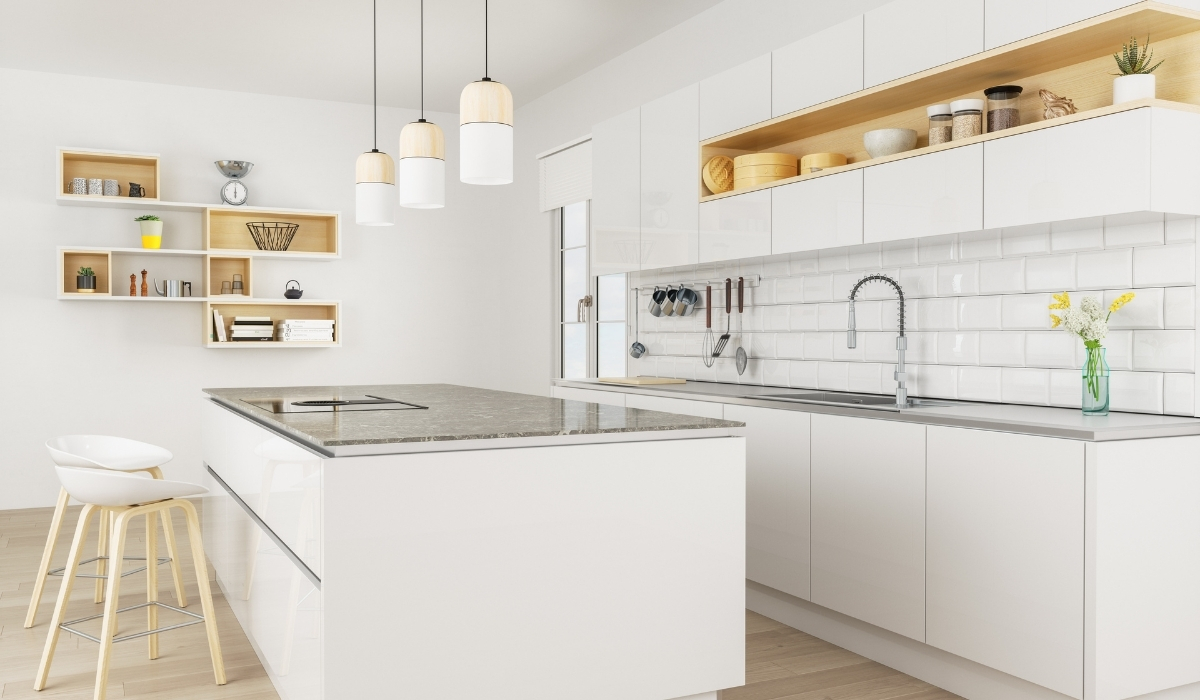 Modern kitchen with open shelves